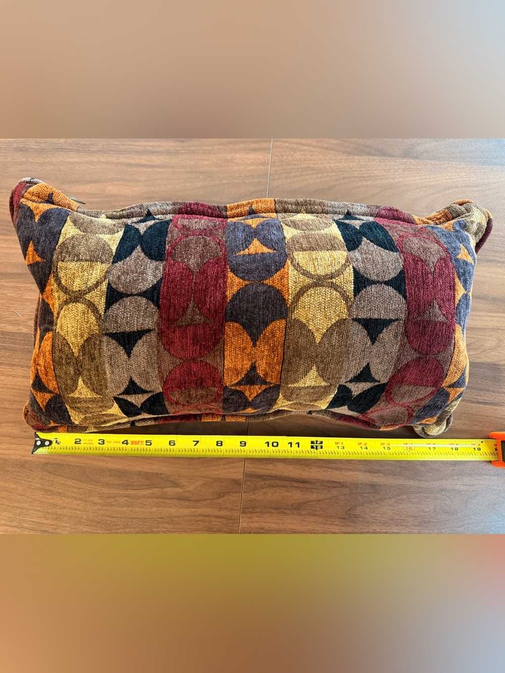 Blazing Needles Geometric Loop Pattern Accent Pillow in Red, Brown, Yellow
